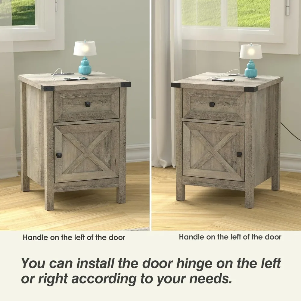 Mesa de cabeceira com porta USB e soquete, Rural, 17,72 polegadas de alta, 17,72 Polegada Wide x 23,58 polegadas de alta, frete grátis