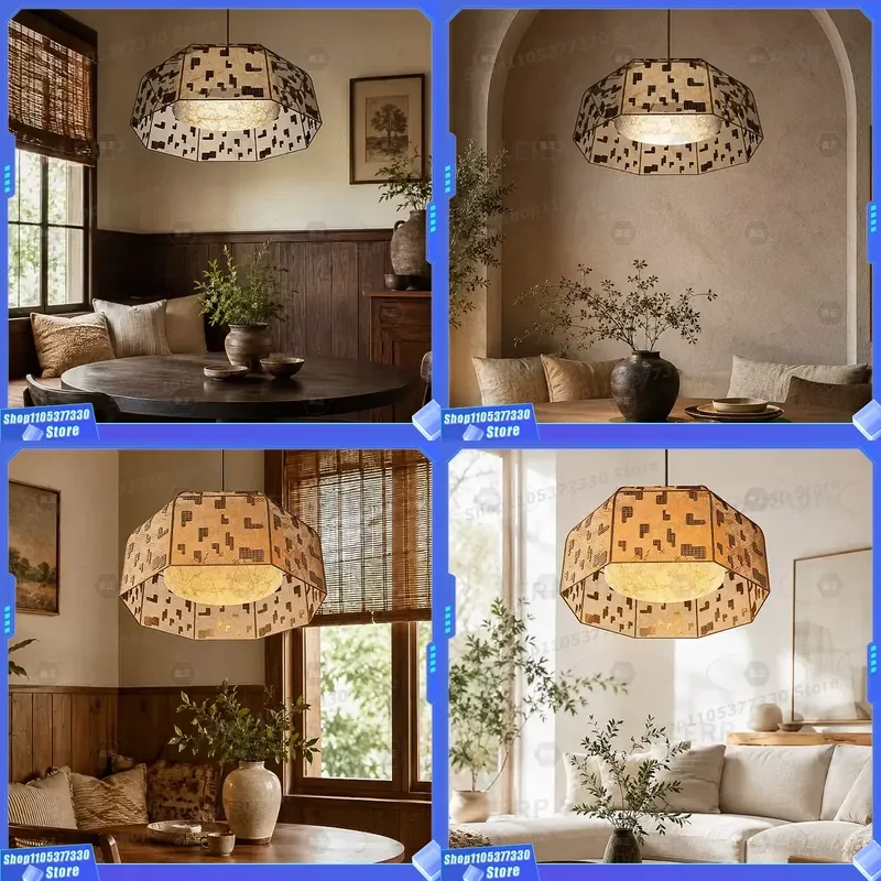 Vintage Japanese Handwoven Silk Chandelier for Living Room Dining Area Multifunctional Art Hotel Engineering Ceiling Light