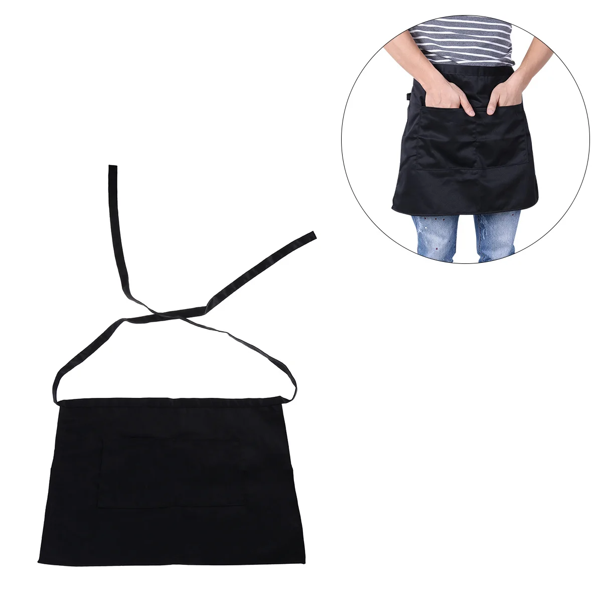 Kurze Schürze mit Tasche, Unisex-Design, schrumpffest, leicht zu waschen, ideal für Catering, Schulen, Küchen, Bars, Pubs, Restaurantpersonal