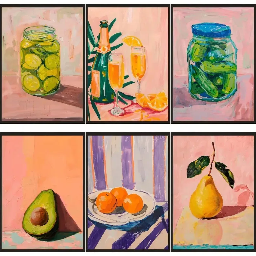 Oil Painting By Number Vintage Dining Room Fruit Orange Avocado Tomato Coffee Home Decor Painting Wall Painting Room Decoration