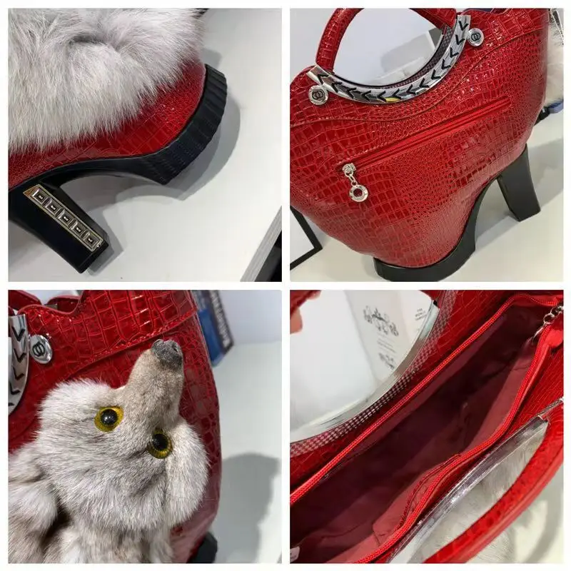 2023 autumn and winter new real fur fox handbag plush hand-held cross bag