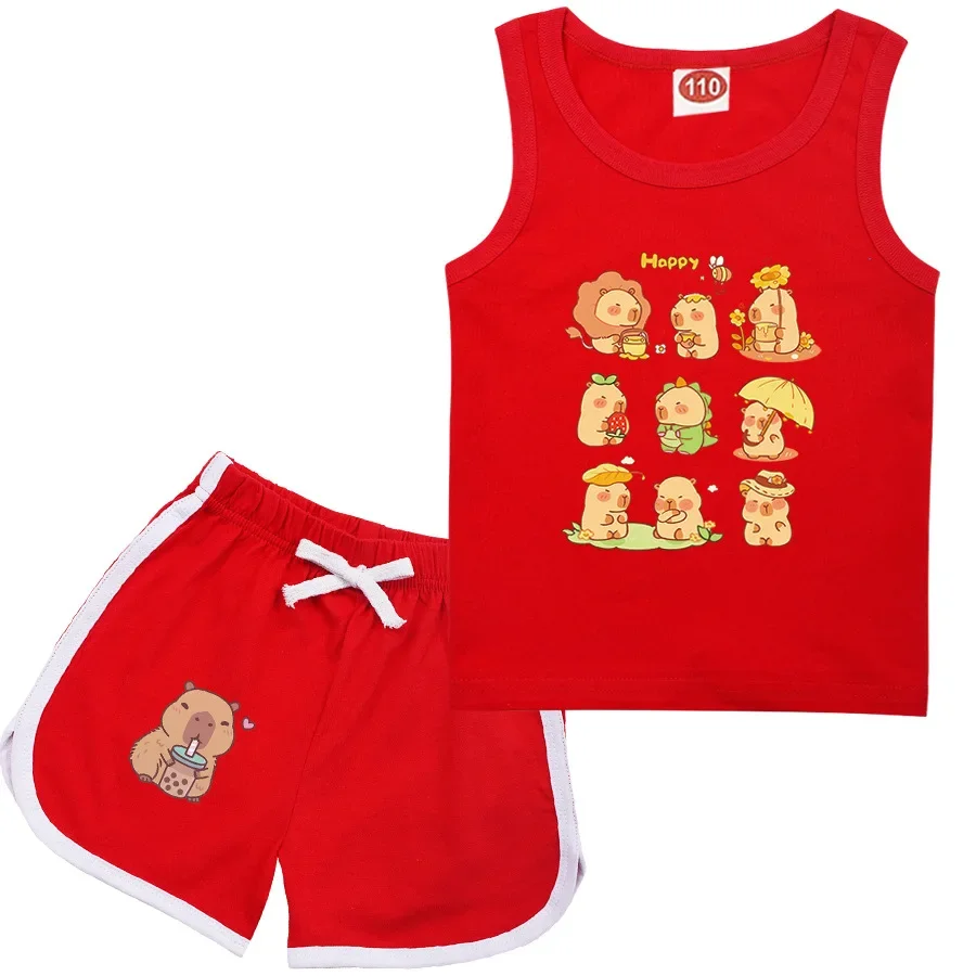 

Funny Capybara Clothes Kids Summer Outfits Baby Girls Cartoon Capibala Tshirt Vest Shorts 2pcs Sets Boys Sleeveless Sportsuits