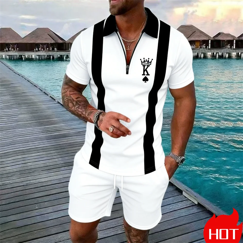 

Fashion Luxury Men's Sets Casual Zip Short Sleeve Polo Shirts Shorts 2 Piece Outfit Men Sports Clothing Summer sports zipper set