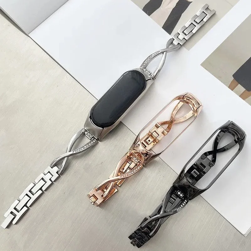 สำหรับ Xiaomi Band 7 6สายสแตนเลสสายรัดข้อมือสำหรับ Xiaomi Mi Band 6 5 4 3นาฬิกาสายโซ่สร้อยข้อมือ