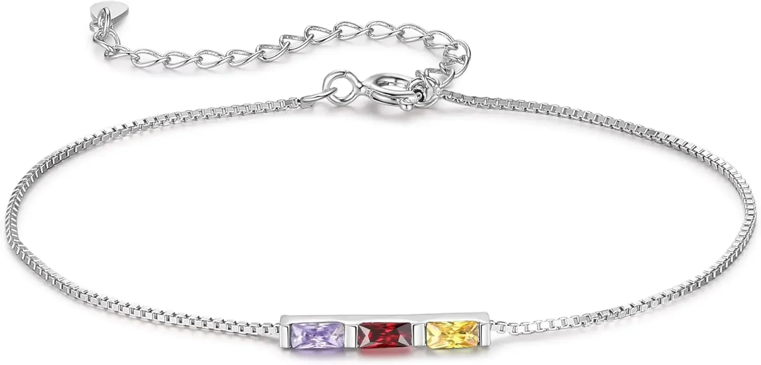 Pulseras de Plata de Ley 925 con Piedra de Nacimiento Personalizada para Mujer, Pulsera Personalizada para Madre e Hija