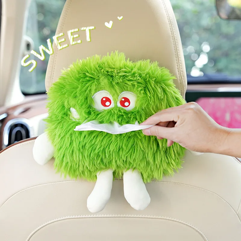 Car Tissue Box Premium Sense Cute Little Monster Creative Hanging Armrest Box Sun Visor Car Inner Draw Paper Box Tissue Bag