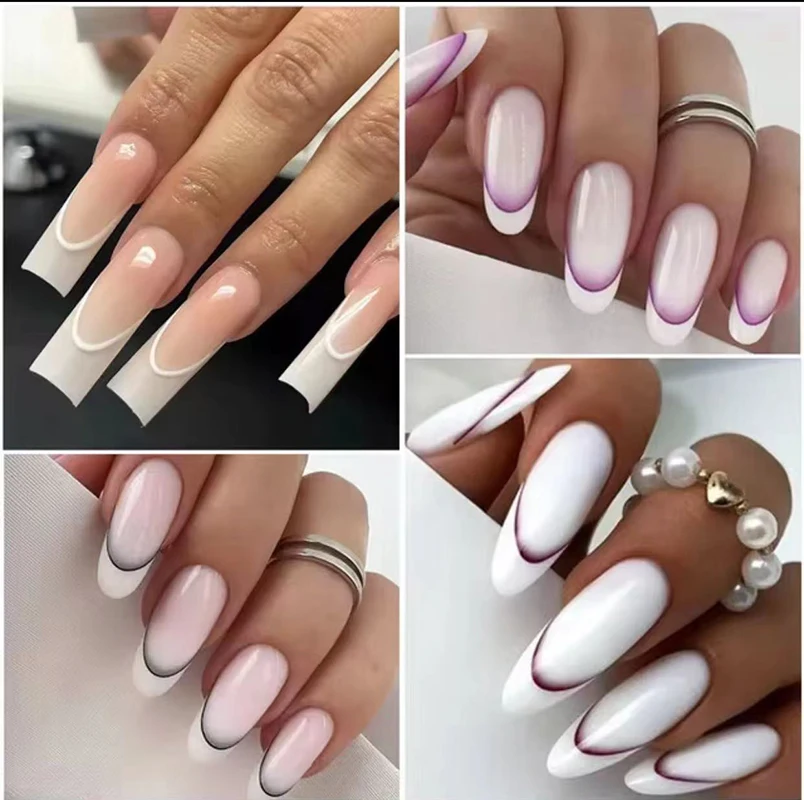 Decalcomanie per nail art in rilievo 5D Design della linea di colore sfumato Punte francesi bianche Adesivi per unghie Decorazioni per manicure