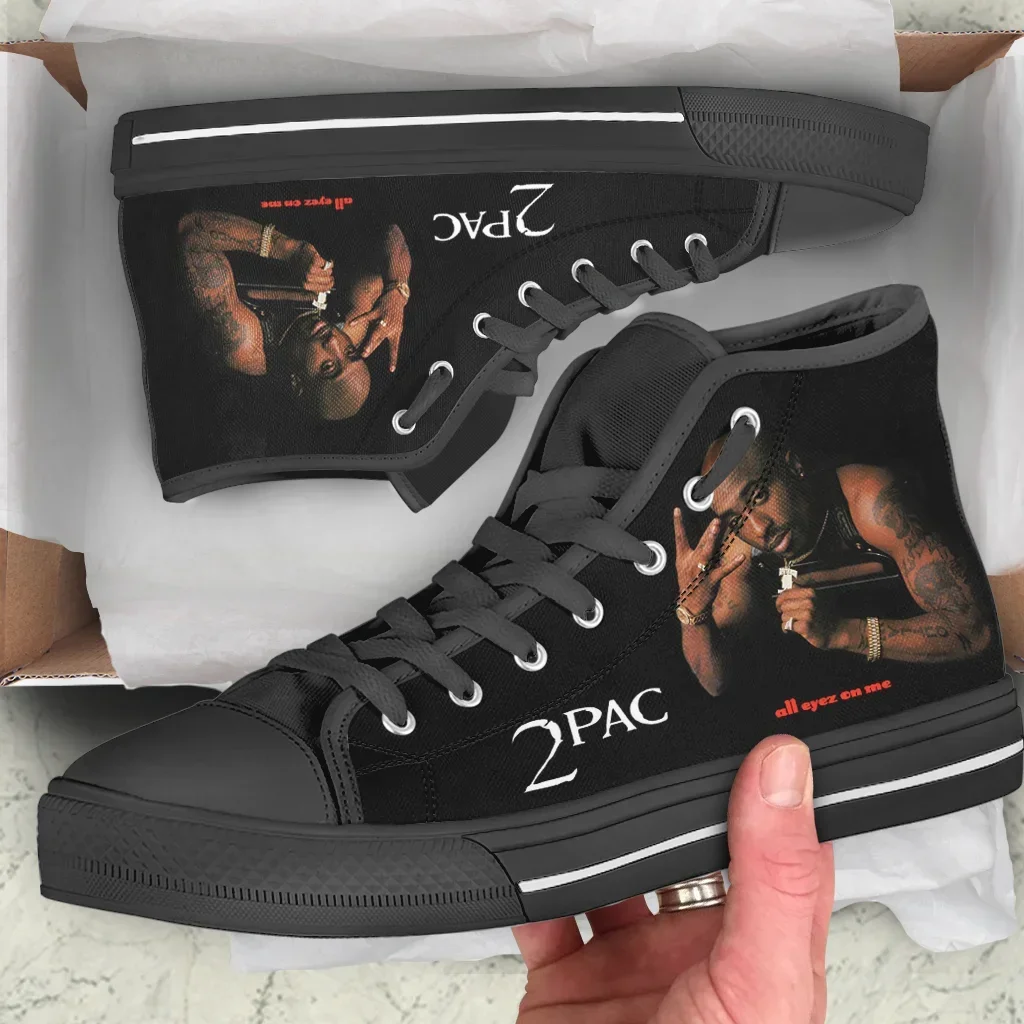 Hot Rap 2pac Tupac All Eyez On Me Arriveren Mode Lichtgewicht Hoge Top Canvas Schoenen Heren Dames Casual Schoenen Ademende Sneakers