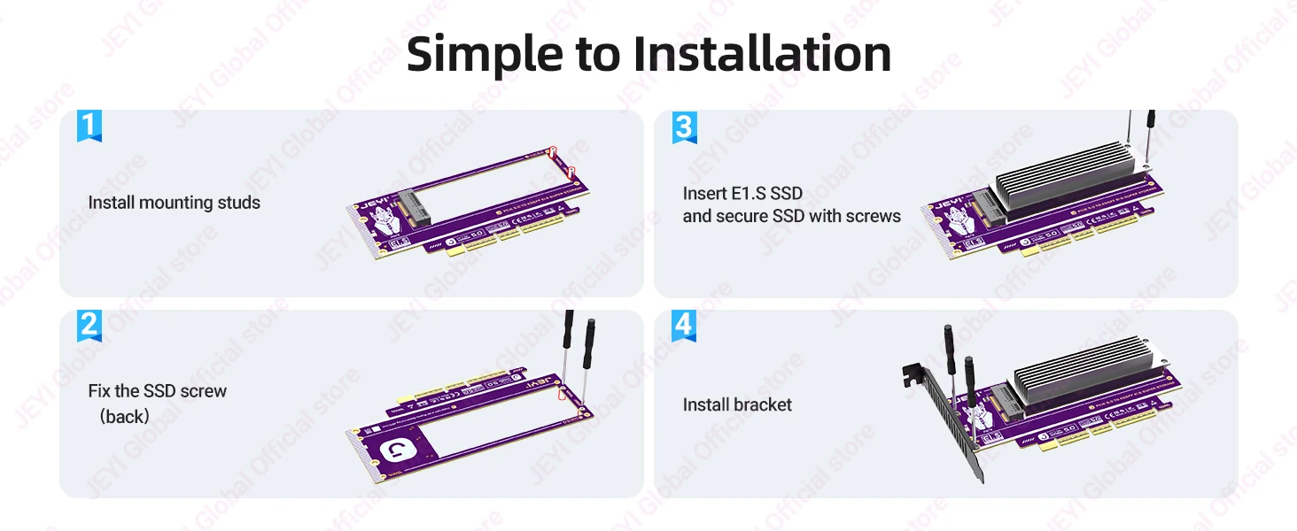 JEYI PCIe 5.0 zu NVMe Ruler 2U GEN-Z EDSFF Adapterkarte 128Gbps Unterstützung für X4/X8/X16 mit E1.S SSD mit Kühlkörper PM9A3 PM9D3 P5801X – Detail 8