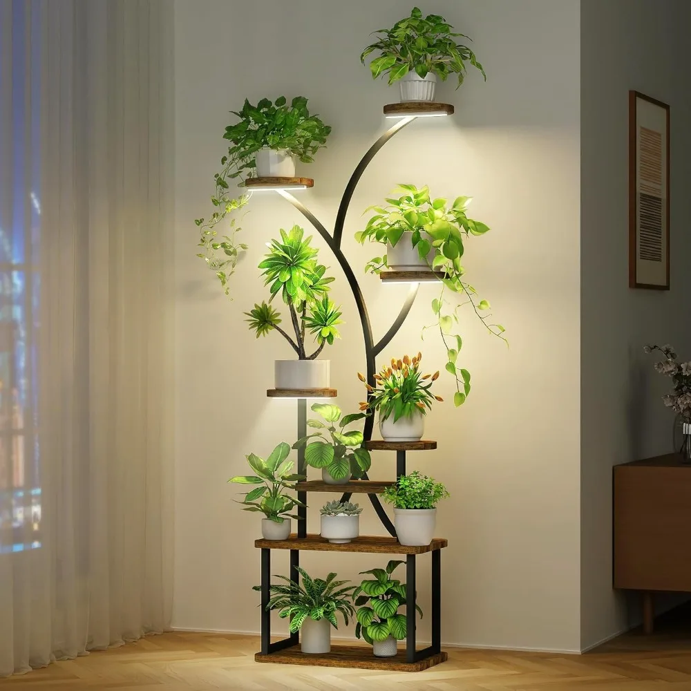 

Plant Stand W/Grow Light, Tiered Plants Shelf, Corner Plant Stand Shelves for Indoor bedroom, S-Shaped Plant Rack for Home Patio