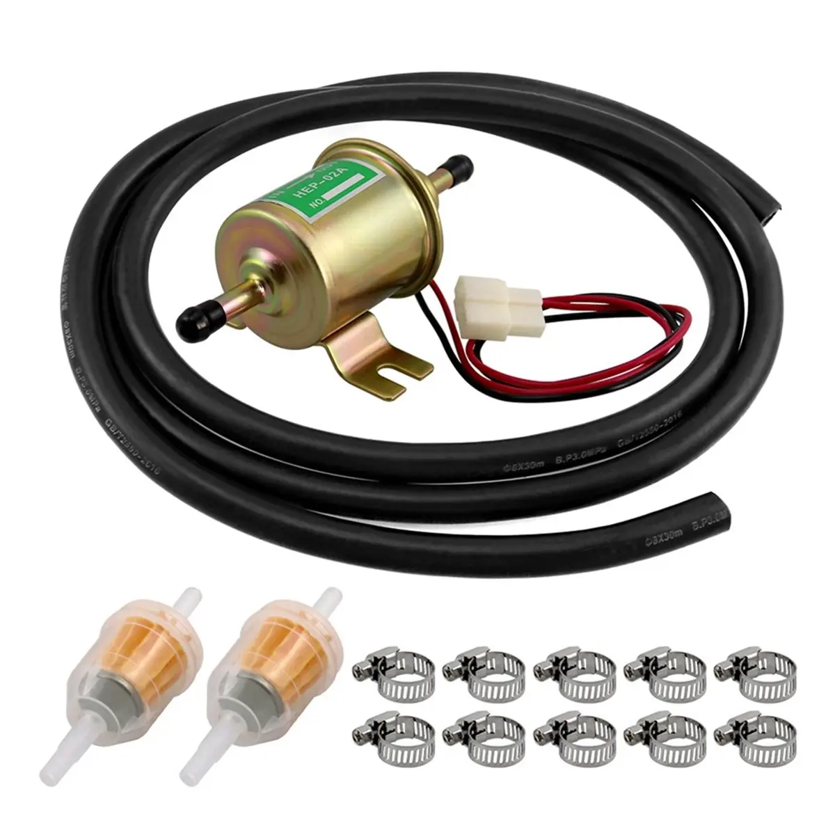 Budget-Friendly-Electric Pump Kit 12V Universal Low Pressure Transfer Inline with 10pcs Hose Clamps Line 2pcs Filters
