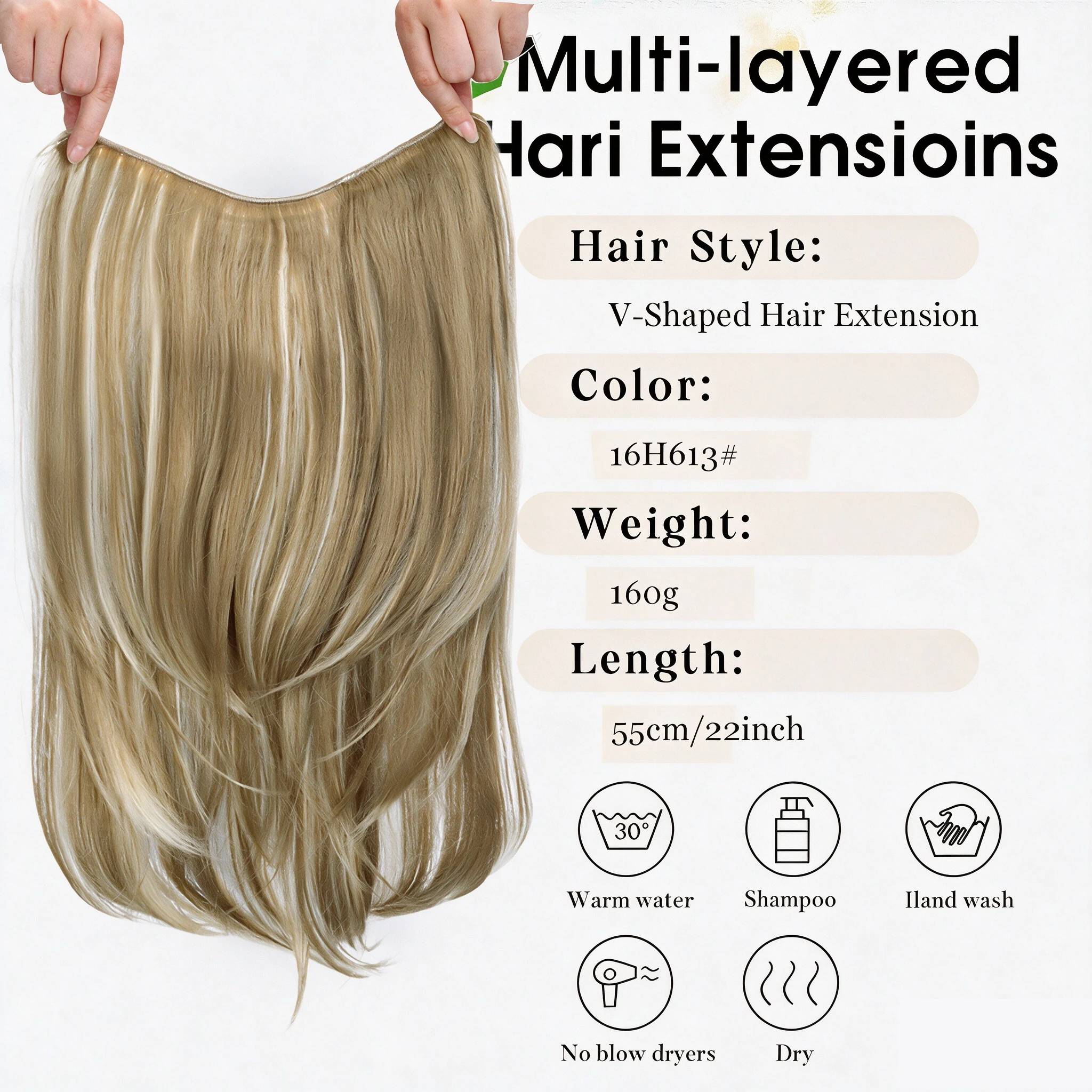 22 Inch High Temperature Fiber U Shape Invisible Hair Extensions One Piece Seamless Long Layered Curly Simulation Hair Wig For W
