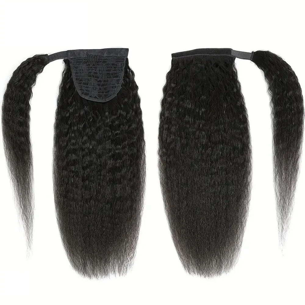 غريب مستقيم الشعر ذيل حصان مع معجون سحري 100% البرازيلي شعر الإنسان ذيل حصان ملحقات الشعر الطبيعي للنساء السود