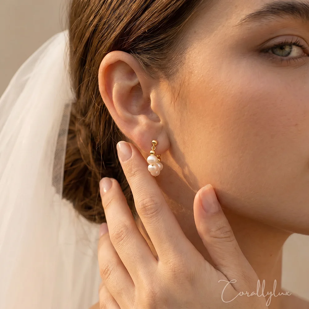 Baroque Freshwater Pearl Copper 14k Gold Plated Stud Earrings for Women Sweet High Quality Jewelry Birthstone Anniversary Gifts view 3