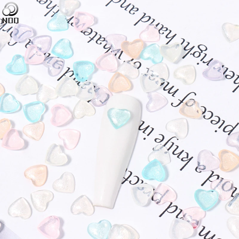 100pcs 3D Peach Heart Nail Rhinestones Discoloration Wedding Heart Decoration Nails Art Diamonds Manicure DIY Luminous Shine