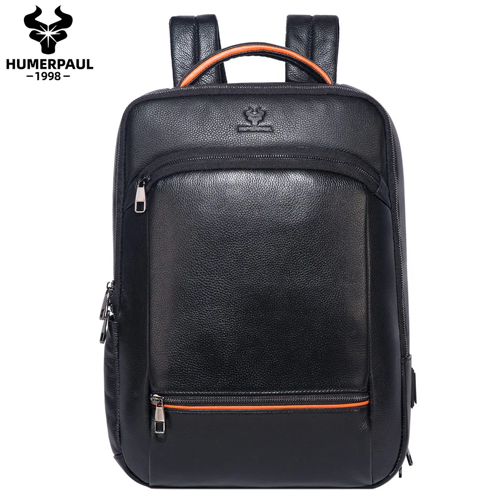 

LAREET 100%Genuine Leather Mens Backpack with USB super value Durable Charging Port Large Capacity Laptop Travel Rucksack ﻿