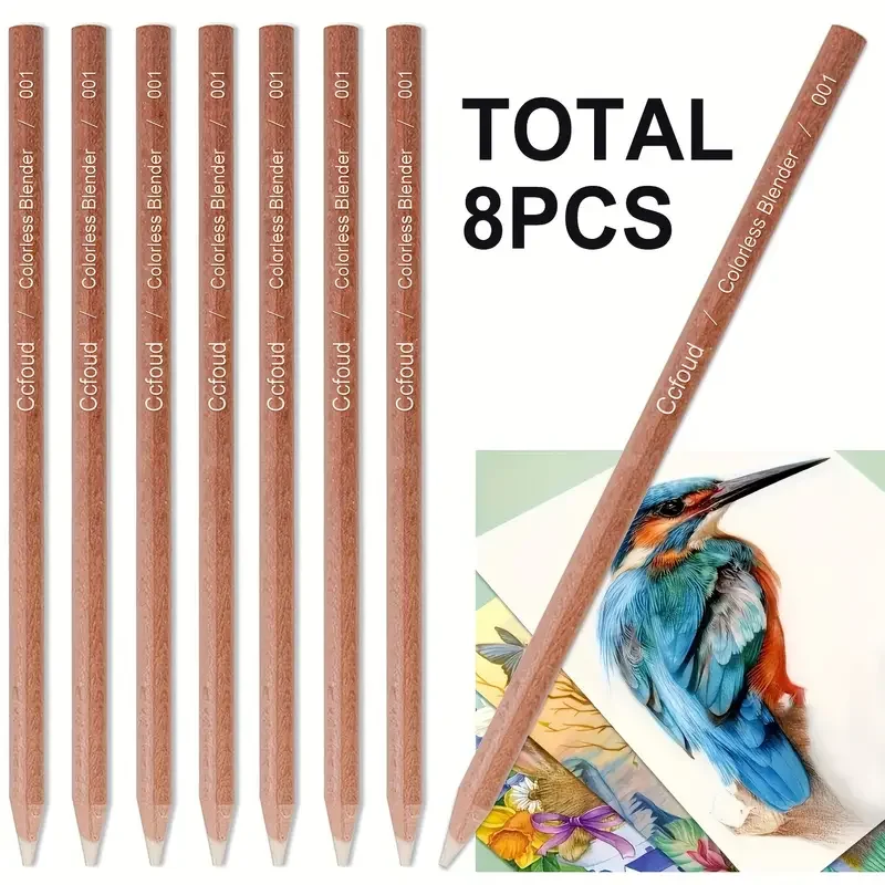 8pcs Colorless Blender  - Ideal for Blending and Softening Edges of Colored Pencils - Non-Pigmented, Wax-Based Pencil - Perfect
