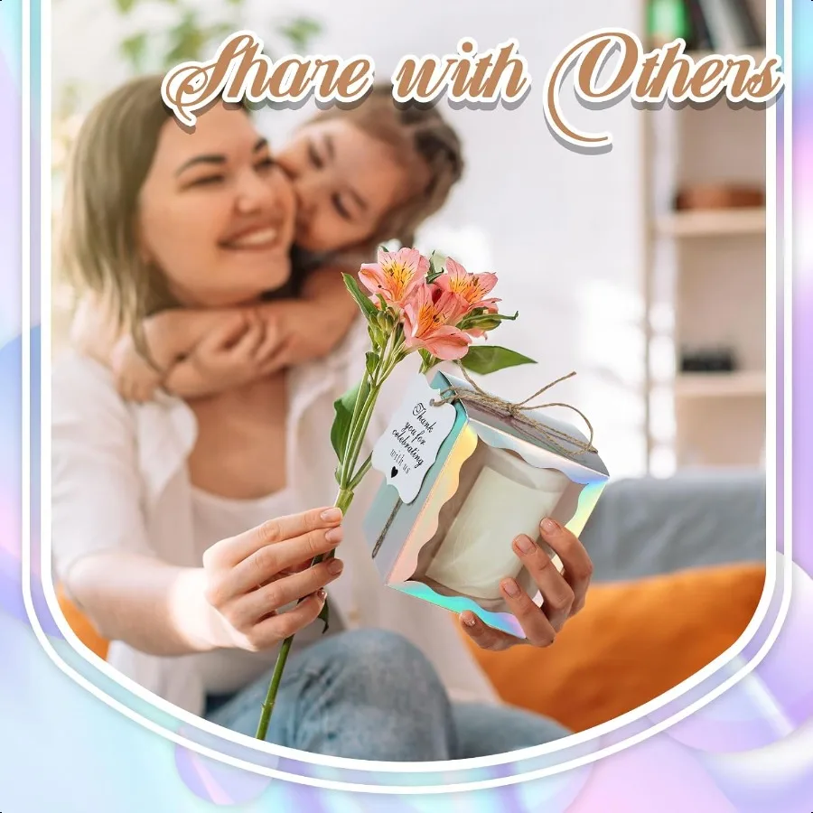 Juego de 100 velas, caja de regalo transparente, caja de embalaje de regalo para velas de 410 oz, 50 etiquetas de agradecimiento de papel, paquete de cuerda de cáñamo para boda B