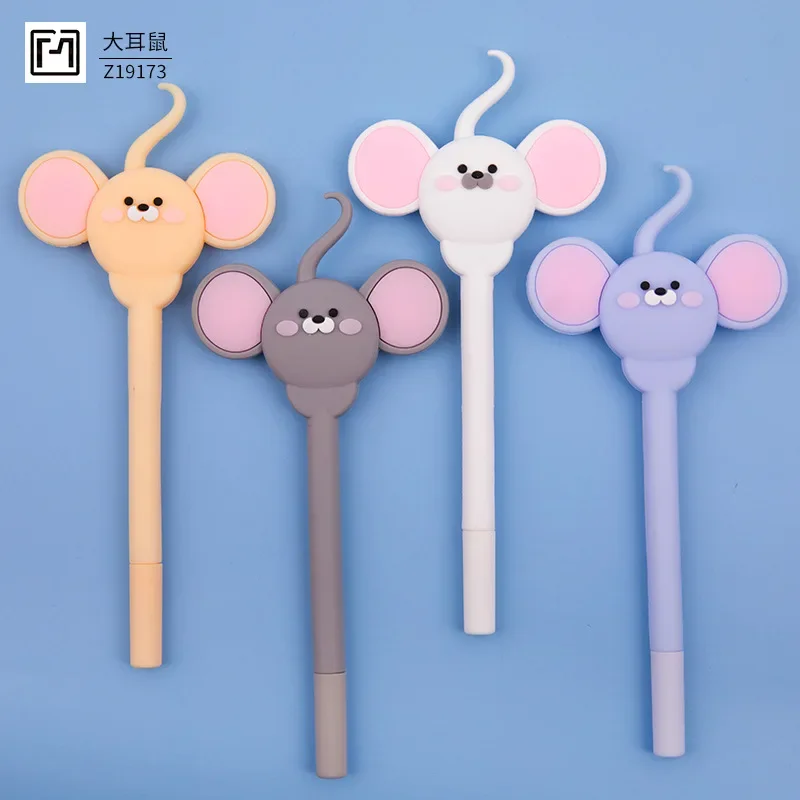 48PCS Cute Cartoon Soft Silicone Neutral Pen Creative Student Water Pen Stationery Big Ear Mouse Signature Pen