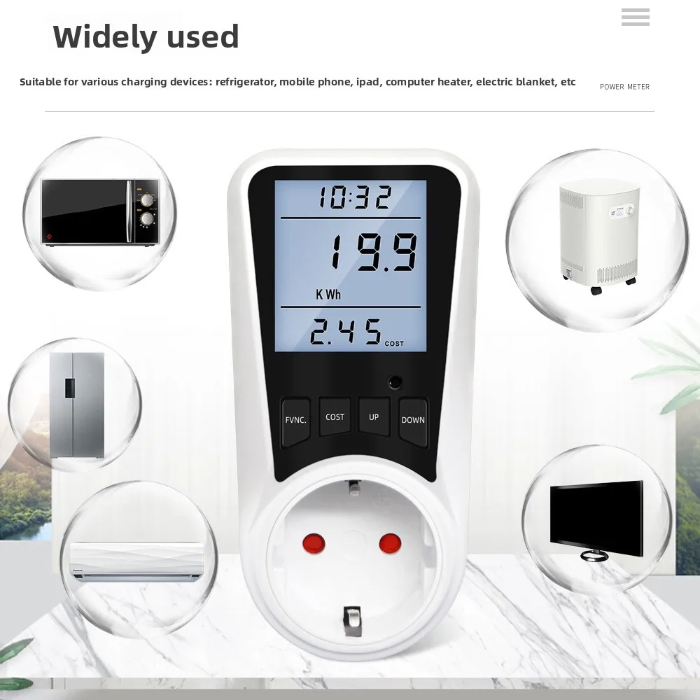 Smart LCD Display Power‑Calculating Socket Backlight Household Use Featuring Watt‑hour Meter Power Voltage Current Monitoring