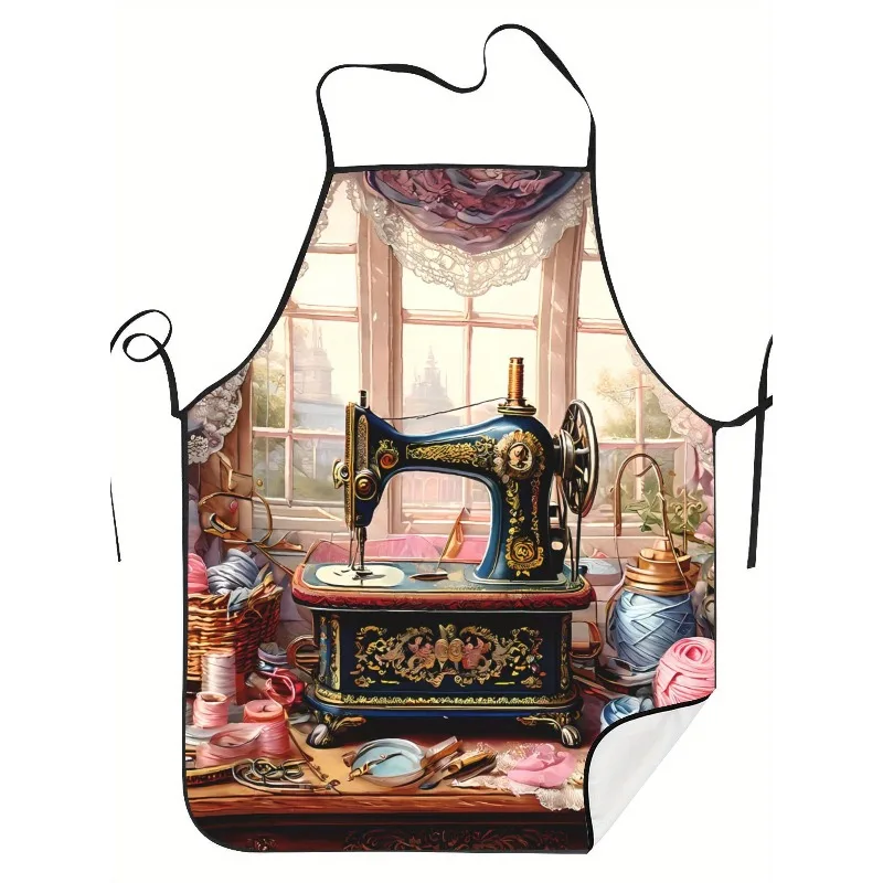 Vintage Old Sewing Machine Print Apron, Stylish and Durable, for Kitchen Cooking, Hand Sewing, Craft Lovers.