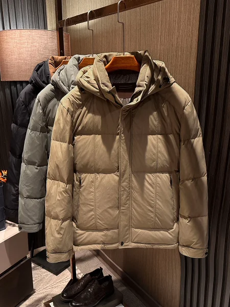

High-Quilted Men's down Jaet Removable Hood Warm Busin Casual Nylon Outerwear Thiened Du down Coat for Winter