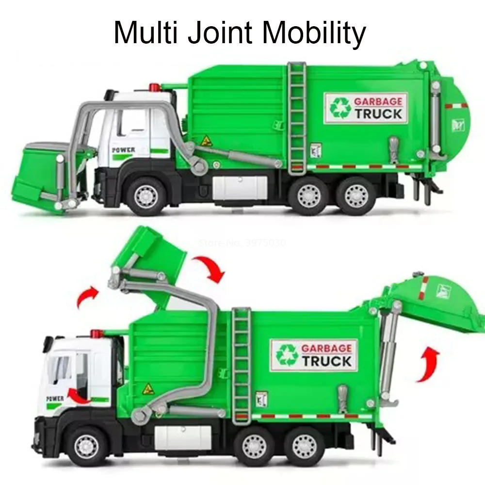 1:32 Garbage Collection Trucks Trailer Cars Models Toy Light Sound Pull Back Miniature Sanitation Engineering Vehicle Kids Gifts