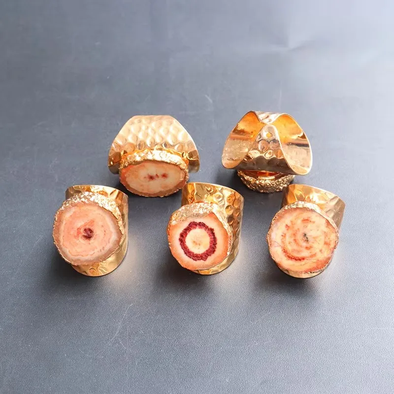 

Irregular Natural Genuine Stone Sunflower Adjustable Ring for Women Orange Crystal 1pcs Random