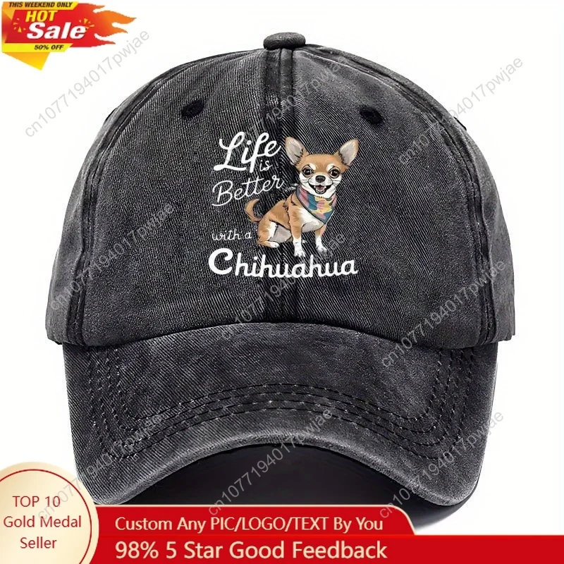 

Adjustable "Life is Better with a Chihuahua" Embroidered Baseball Cap - Breathable, Lightweight Viscose Fabric, Hand Wash Only