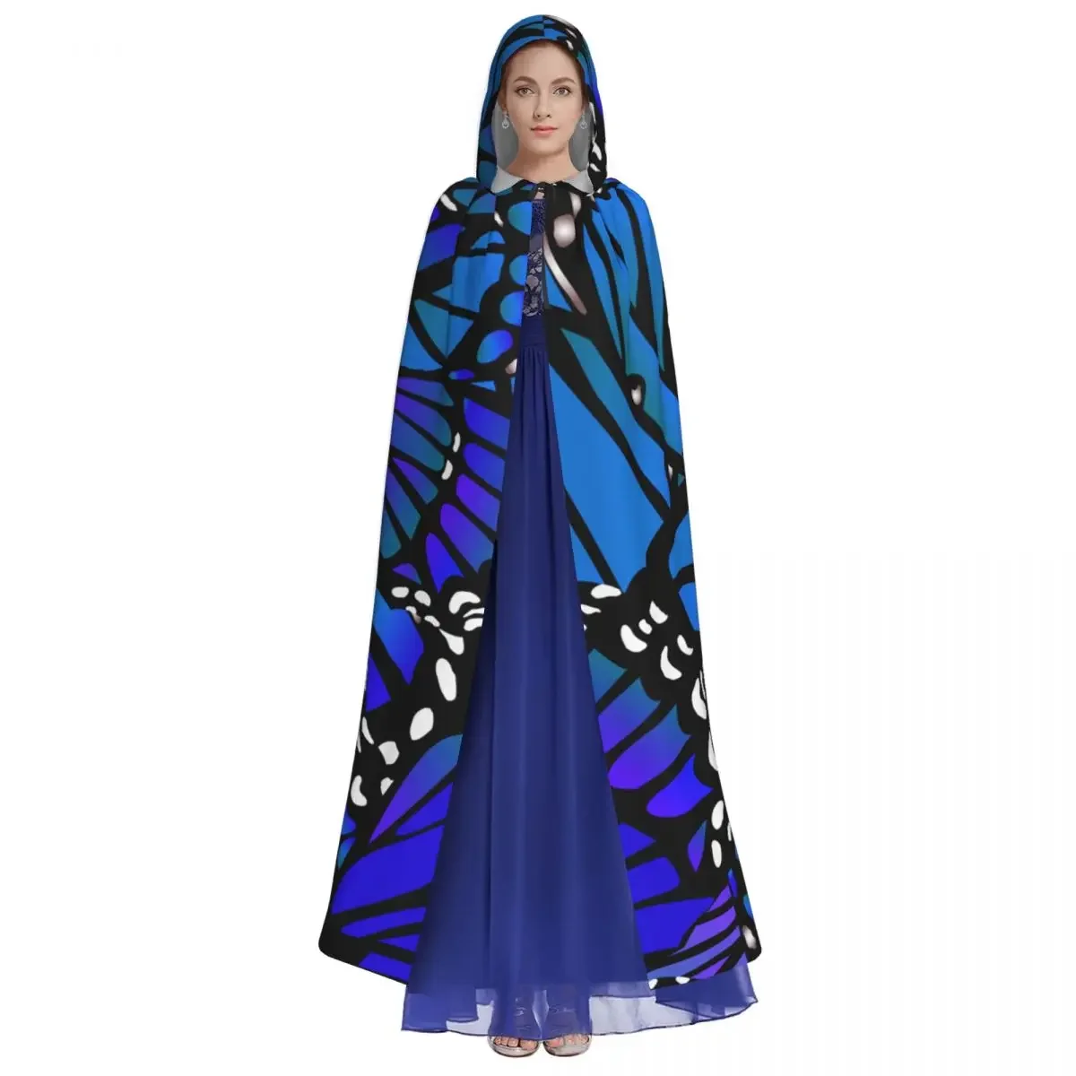 Adult Cloak Monarch Wings Blue Cape Hooded Medieval Costume Witch Wicca Vampire Elf Purim Carnival Party