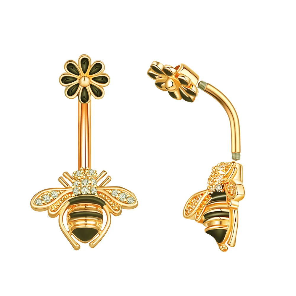 Mixed-style Gold Color Animal Series Belly Button Ring 14G Bee Snake Butterfly Dangled Navel Piercing Nombril Belly Ring Jewelry