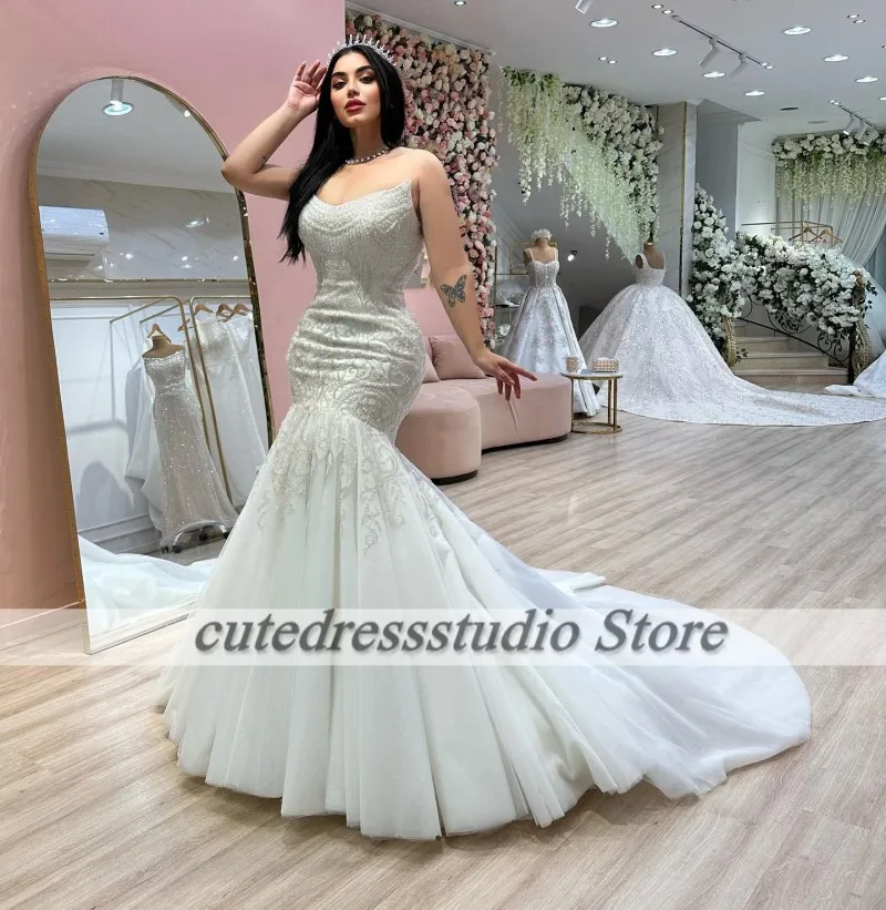 Luxury Dubai Mermaid Wedding Dresses Strapless Beading Civil Bridal Gowns Plus Size African Women Vestidos De Boda 2024