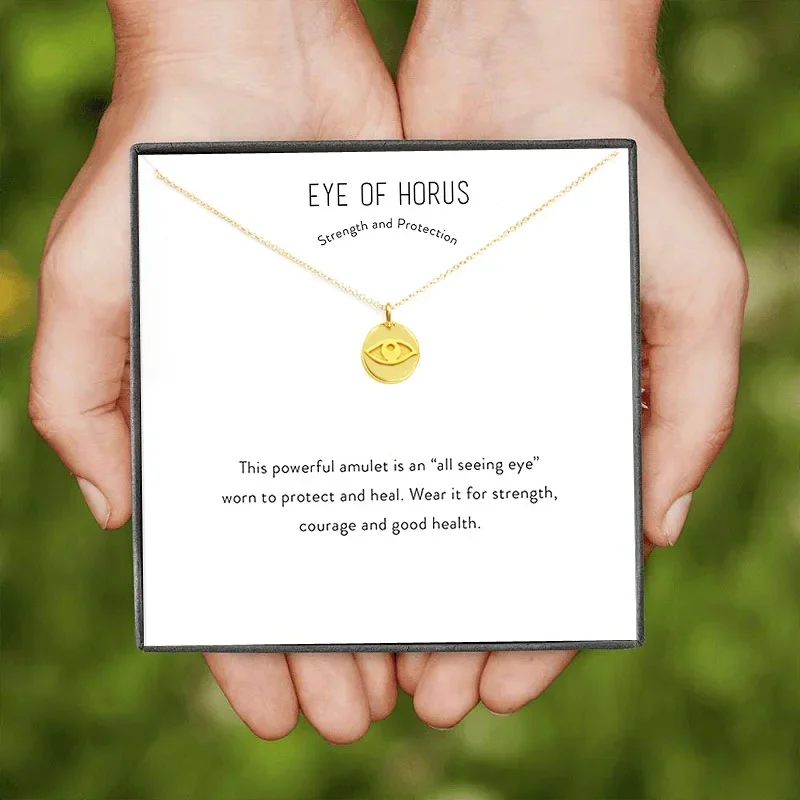 Devil's Eye Necklace Round Eye of Horus Gold Color Alloy Clavicle Short Chain Greeting Wish Card in Gift Jewelry Best