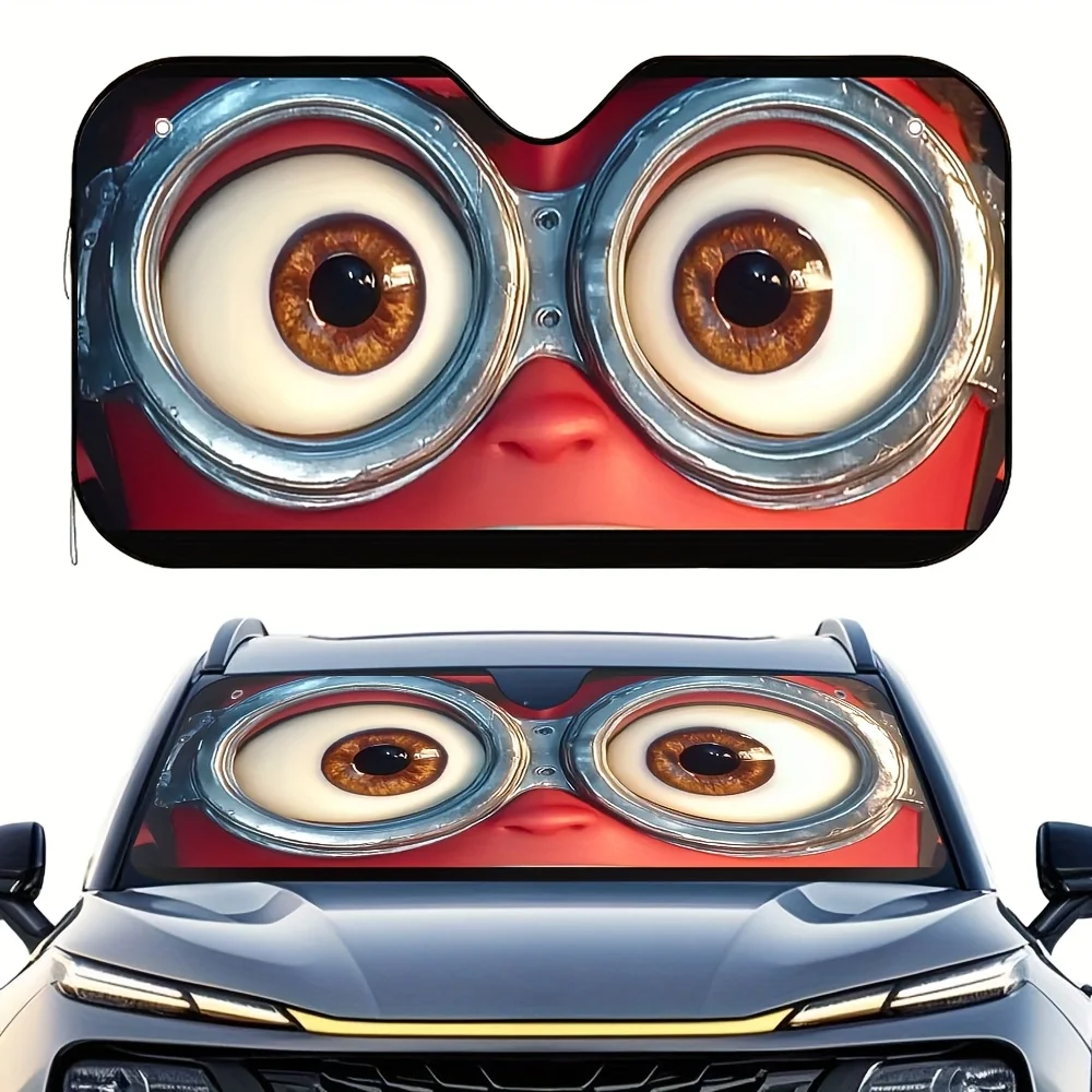 1pc Animated Character With Big Eyes Print Sunshade – Stylish And Efficient, Keeps Your Vehicle Cool, Includes 4 Suction Cups,