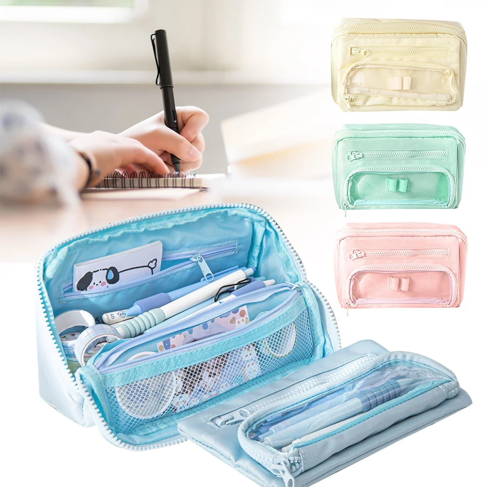 

New Canvas Pencil Cases Kawaii Large Capacity Stationery Storage Box Multi-functional Pen Bag Student