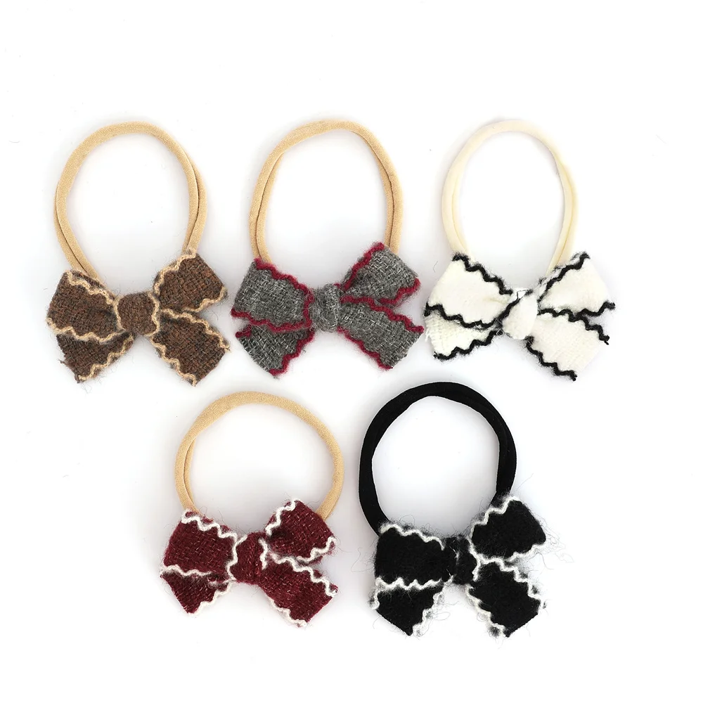 A7 Fashion New Women Cashmere wavy edge Hair Accessories herring bone Hairband Knot British Style Striped Fabric Headband Girls