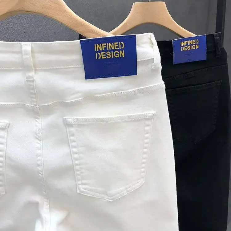 Fashion 2026 White Business Pants Men's Trendy Spring Autumn Casual Jeans Korean Slim-fit Small Feet Straight Elastic Trousers