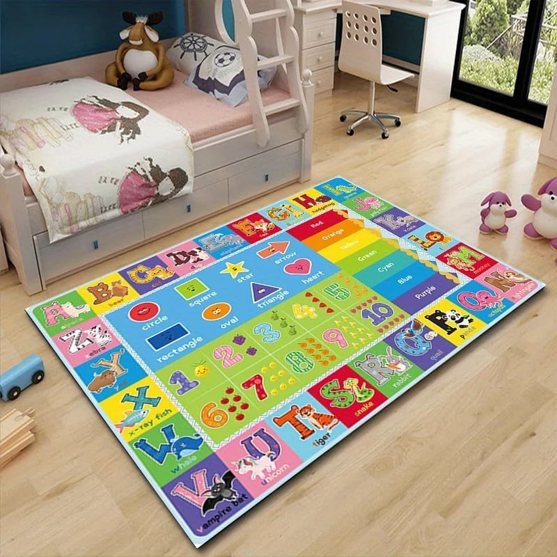 Colorful Kids Educational Play Rug Alphabet Number Shape Color Learning Mat Soft Floor Carpet for Toddler Nursery Bedroom