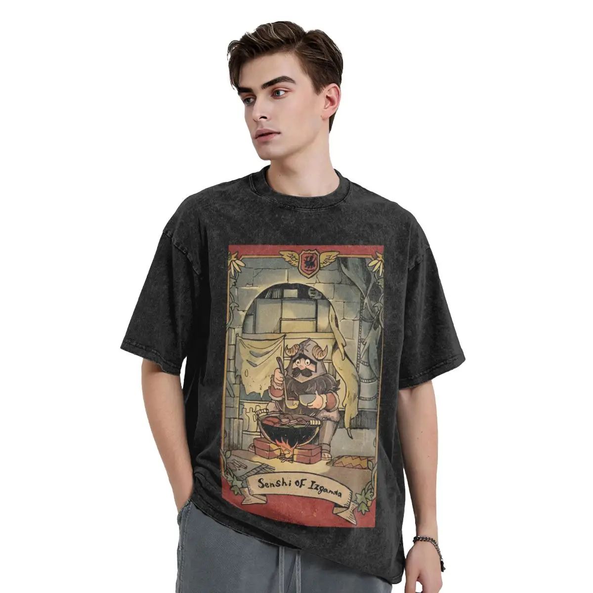 Dungeon Meshi Senshi Delicious In Dungeon Washed T Shirts Short Sleeve Hip Hop T-Shirt Streetwear Tops Tees for Men Women