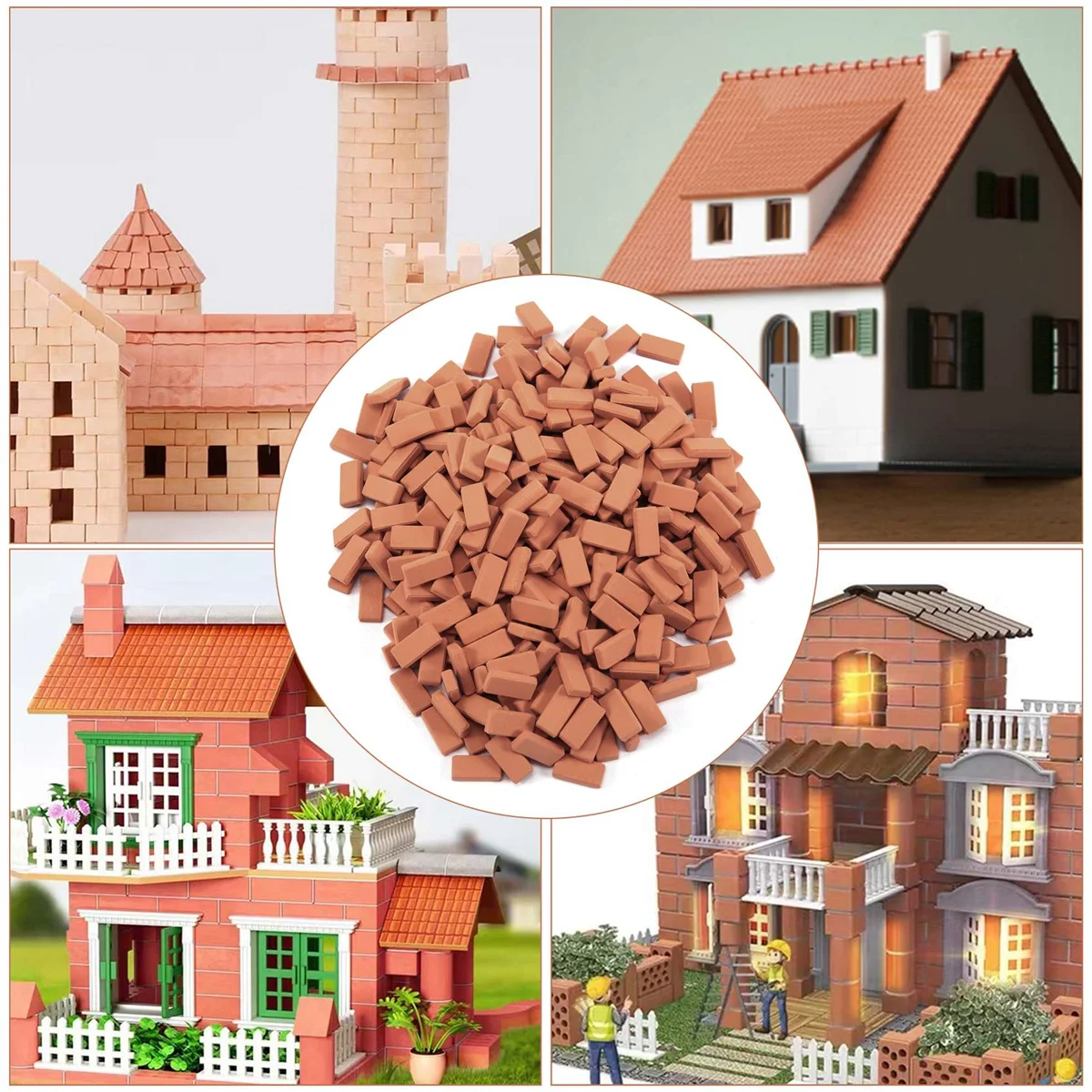 350 Pieces Mini Bricks for Landscaping Miniature Bricks Brick Wall Small Bricks for Dollhouse Garden Parts,1/35 Scale