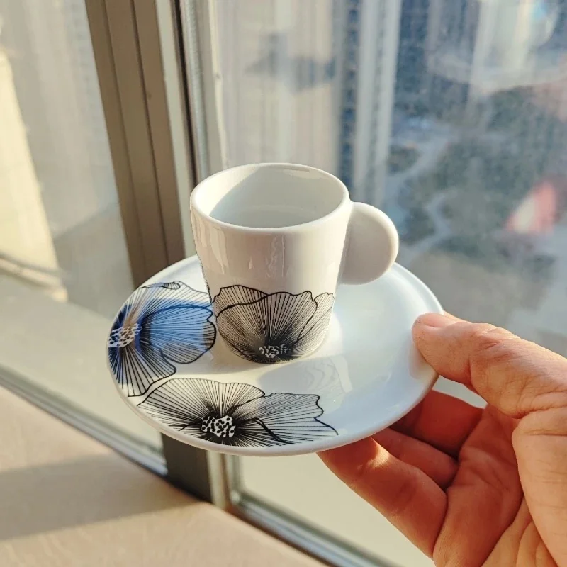 European Modern Art Style Espresso SHOT Glass Nice Artistic Ceramics Cafe Espresso Mug Collectible Edition Coffee Cup Saucer Set
