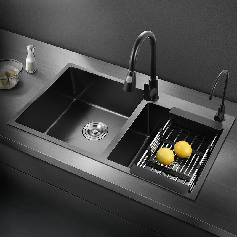 

304 Stainless Steel Kitchen Sink Double Bowl Deep Basin Thickened Undermount Drainboard Multiuse German Nano Strainer Washing