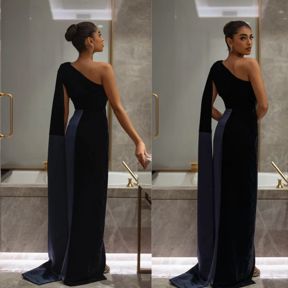 Prom Dress Saudi Arabia   Simple Exquisite One-shoulder Sheath Evening Ribbon Trim Satin Custom