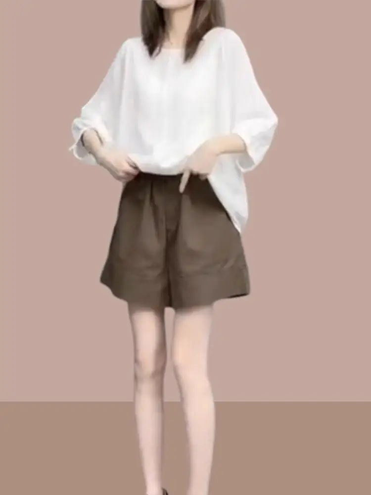 

Summer Tea Style Casual plus Size Slimming Salt System High Fashion Streetwear Top Bottom Set Women's Fashion Two-Piece Set