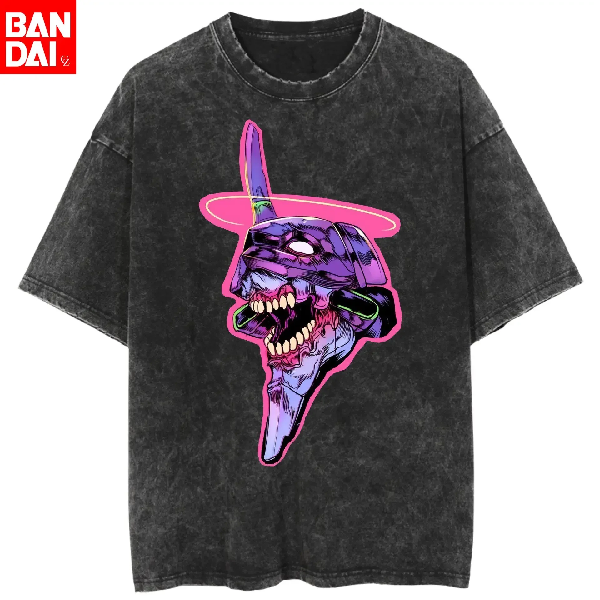 Neon Genesis Evangelion Eva Unit-01 Retro Vaporwave Vintage Washed Tshirt 2026 Summer Streetwear Anime Graphic Tee for Men Women