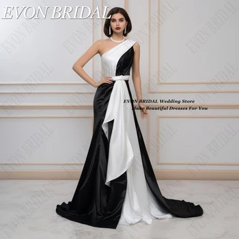 Edon ślubne czarno-białe suknie balowe dubajskie kobiety a-line فساتين سهره فاخره satynowe suknie wieczorowe na jedno ramię Plus Size