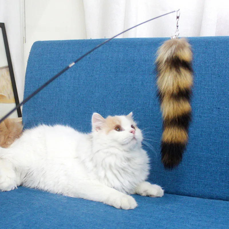 Funny Cat Toy Fox Hair Cat Teaser Wand Cat Interactive Toy with Bell Funny Rod Teaser Wand Pet Cat Supplies Cat Accessory