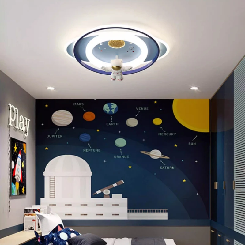 Imagem -05 - Azul Foguete Espaço Astronauta Teto Lâmpadas Simples Moderno Little Boy Quarto Luz do Bebê Quarto das Crianças Decoração do Quarto Luzes de Teto