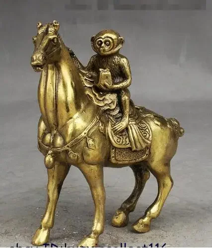 China Fengshui Brass Monkey Ride Horse Ma Shang Feng Hou Auspicious Statue