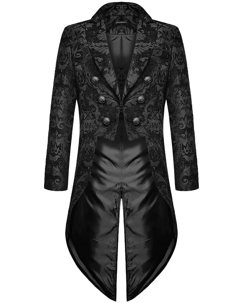 Devil Fashion Mens Gothic Steampunk Tailcoat Jacket Black Brocade Damask Wedding  Cosplay Costumes